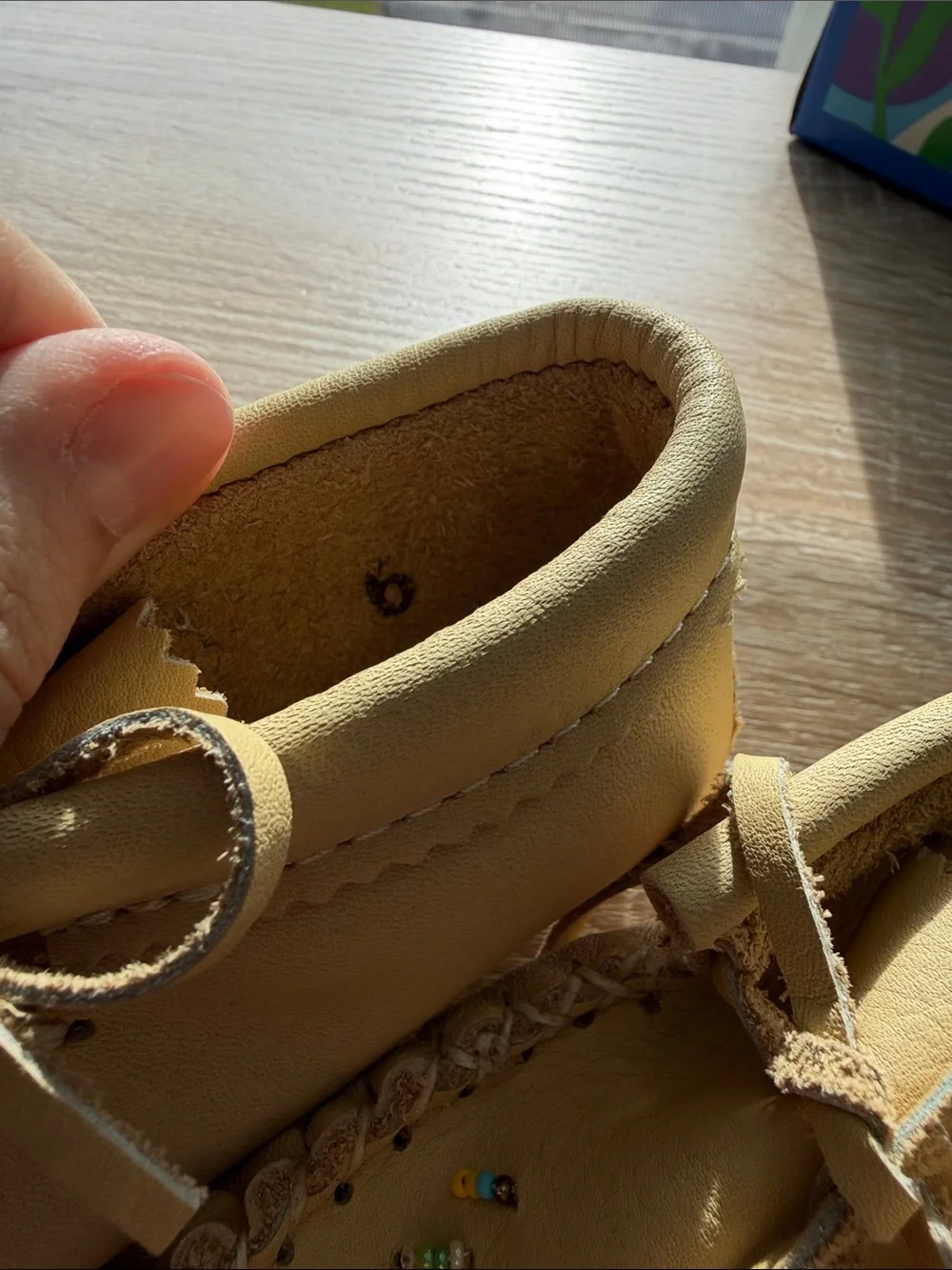 Kids Tan Bastien Moccasin Shoes with Bead Embellishments size 6